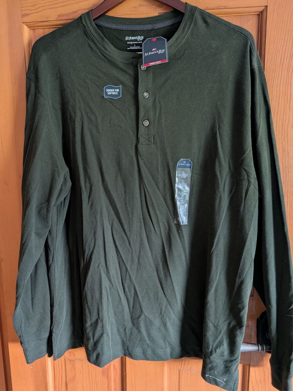 St. John's Bay Men's Long-Sleeve Henley Shirt - Olive Green